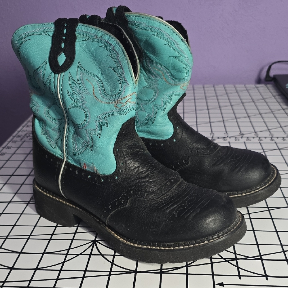 Justin Boots Turquoise and Black Western Boots
